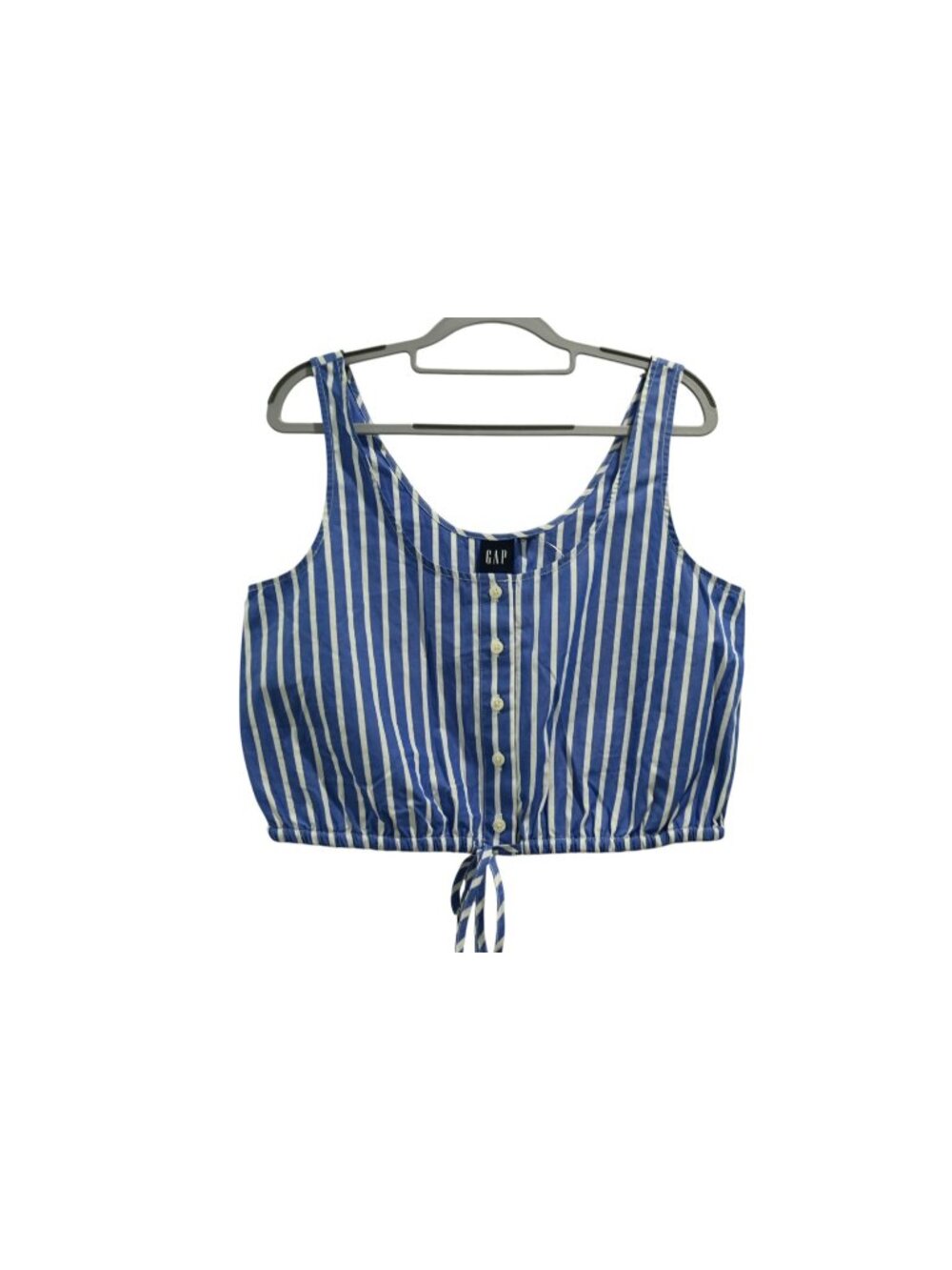 NWOT Gap Sleeveless Cinched-Hem Crop Top Sz S Blue White Stripe Button Front